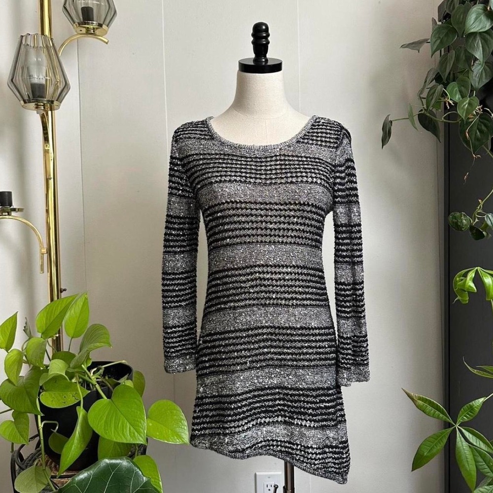 INC International Concepts Striped Sheer Knit Asymmetrical Sweater Dress M